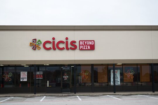 Humble, Texas USA 11-28-2019: Cicis restaurant in Humble, TX. A family-friendly retail chain that serves pizza buffets, pasta, salads and desserts. Established in 1985 in Plano, Texas.