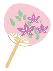 花の模様のピンクのうちわのイラスト