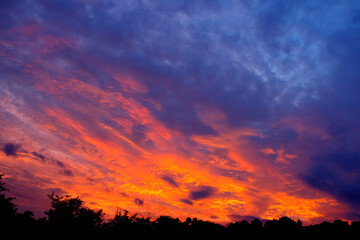Beautiful fiery sunset during twilight hour
