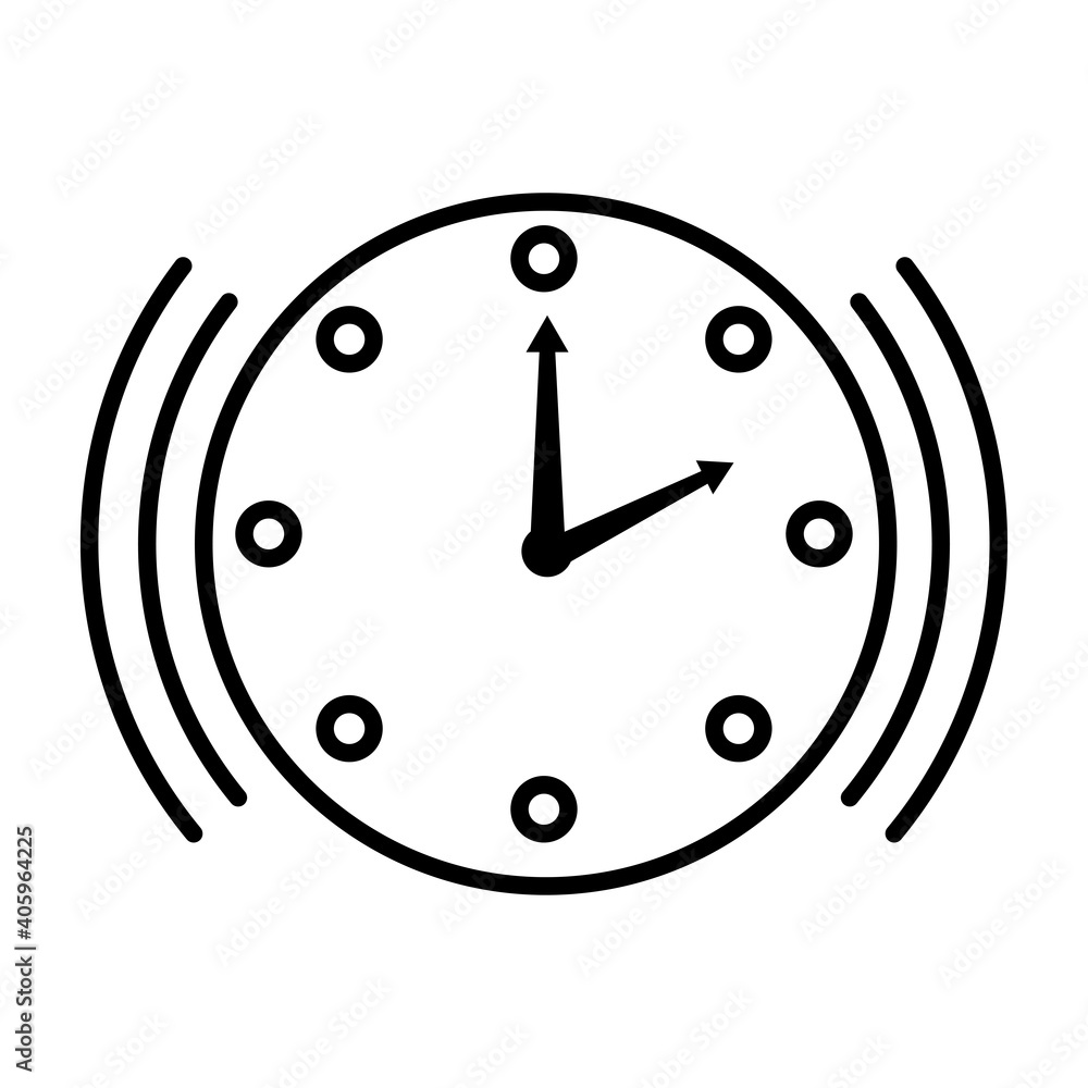 Poster time clock watch analog with waves ring sound line style icon vector illustration design