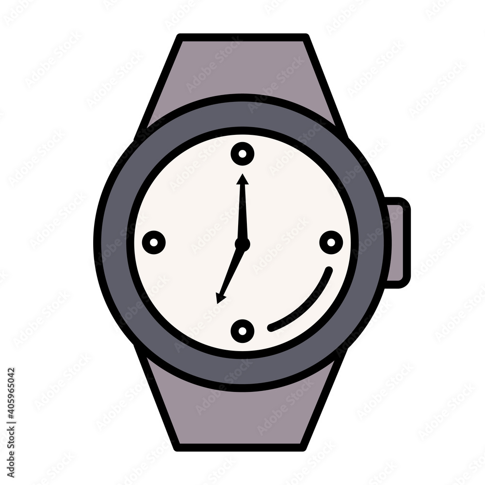 Poster time clock wristwatch analog style line and fill icon vector illustration design