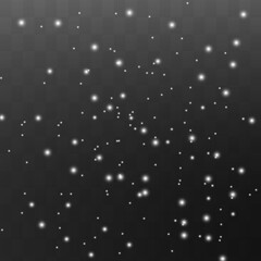 White sparks glitter special light effect. Vector sparkles on transparent background. Christmas abstract pattern. Sparkling magic dust particles