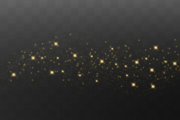 Yellow sparks glitter special light effect. Vector sparkles on dark background. Christmas abstract pattern. Sparkling magic dust particles