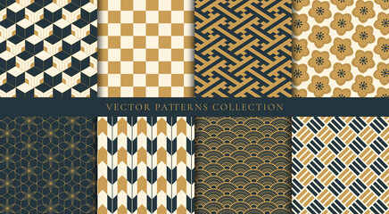 Japanese patterns vector. Creative geometric shape and ornamental vector patterns and swatches. Design for fabric , wallpaper, banners, prints and wall arts. © TWINS DESIGN STUDIO