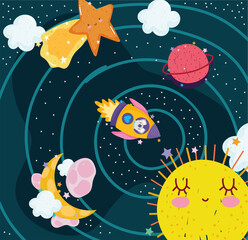 space koala in rocket planet sun and star adventure explore animal cartoon
