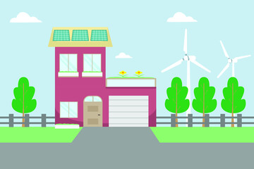 House running on wind energy 2D flat vector concept for banner, website, illustration, landing page, flyer, etc