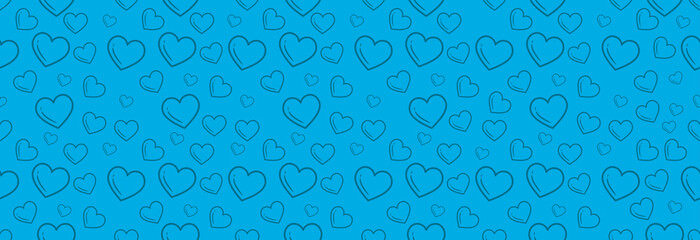 Many blue hearts on a blue background, seamless pattern. Wrapper for Valentine's Day.