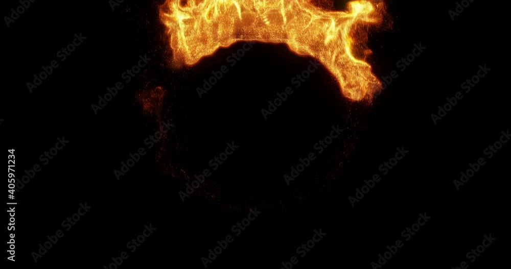 Poster ring of fire and sparks randomly burning on a black background. abstract motion graphic. 3d render 4