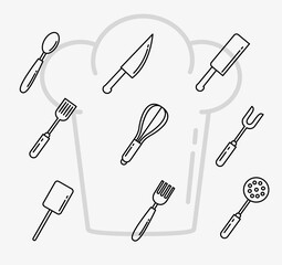 bundle of nine kitchen utensils line style icons vector illustration design