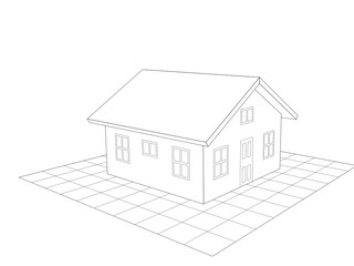 simple house perspective view. black lines 3d vector