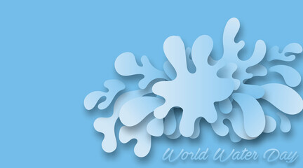 Water splash with drops in paper cut style. Vector illustration.