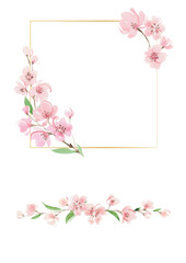 Fototapeta na wymiar 桜の水彩画フレーム　春　ガーリー