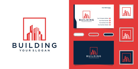 building logo with square design template and business card