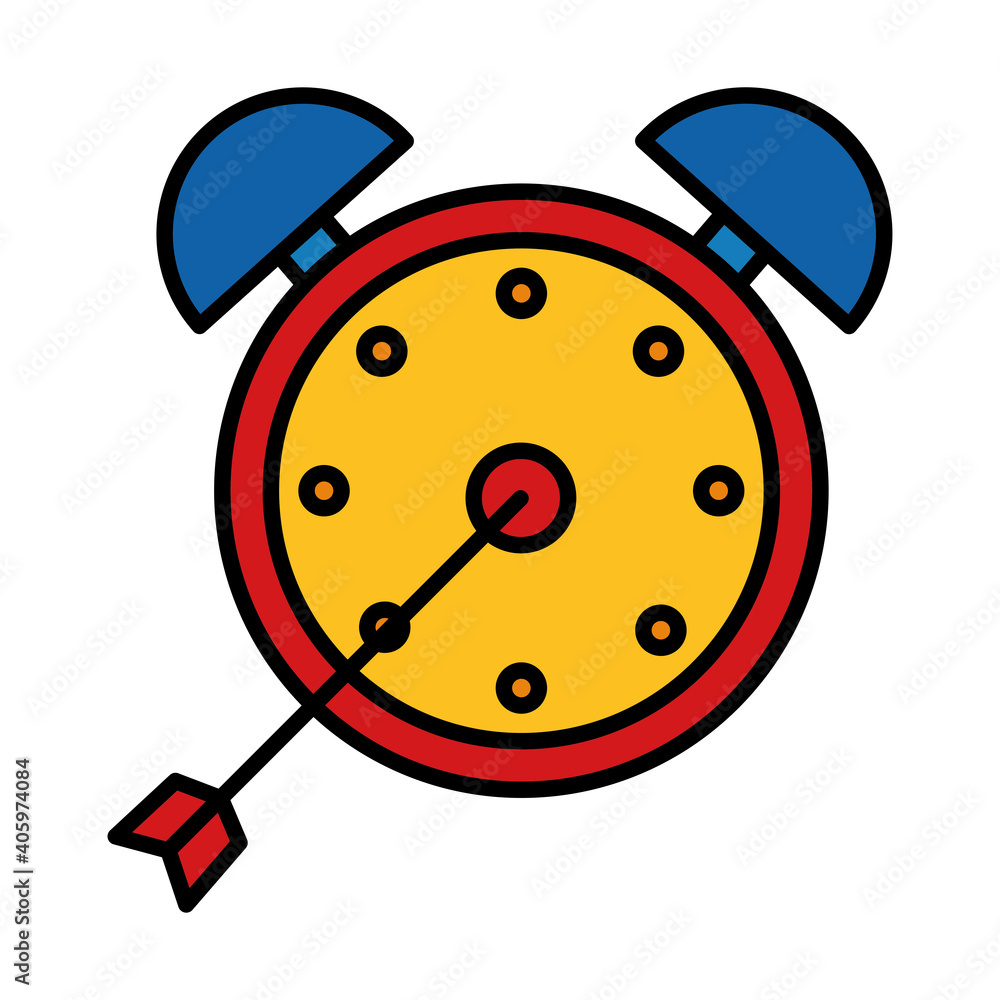 Poster time clock alarm with arrow line and fill style icon vector illustration design