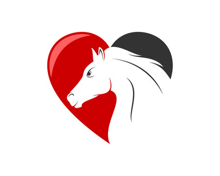 Horse head inside the love shape logo