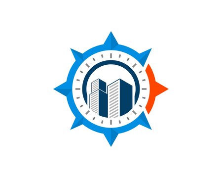 Modern compass with simple building inside