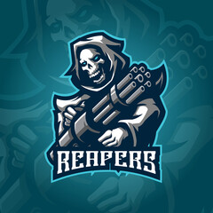 Fototapeta na wymiar reaper mascot logo design vector with concept style for badge, emblem and tshirt printing. reaper illustration for esport team.