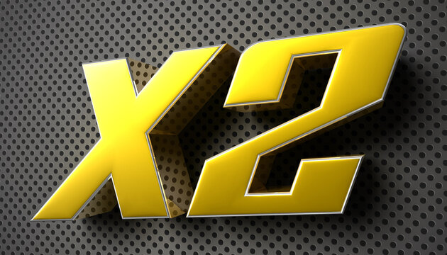 X2 gold 3D illustration on the black grid.