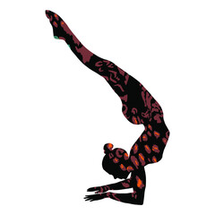 Vector illustration of an athlete gymnast silhouetting in a tiger print isolated on a white background. Blank for designers, postcard, logo for a t-shirt, clothes