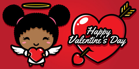 Cute afro girl character design on valentine's day happy greeting card