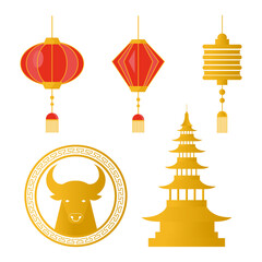 happy chinese new year set icons vector illustration design