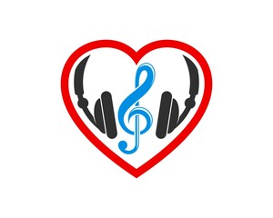 Love shape with music headphone and music note inside