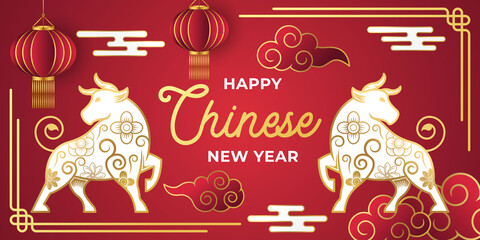 Chinese New Year 2021 Year of the Ox background vector illustration. Happy Chinese New Year 2021 vector background design. 2021 Chinese New Year Holiday celebration banner, background, greeting card