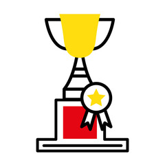 trophy cup with medal half line style icon vector illustration design