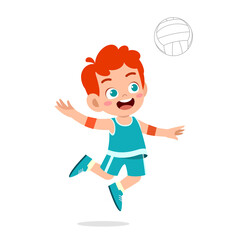 happy cute kid boy play volleyball