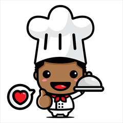 Design a cute afro guy character as a chef