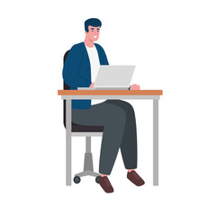 Fototapeta na wymiar young man seated in the office working in laptop character vector illustration design