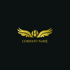 letter B and wings in luxury and elegant golden style logo design