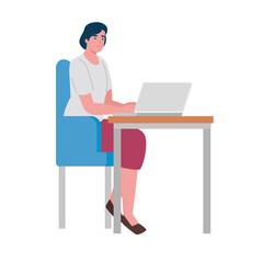 Fototapeta na wymiar young woman seated in desk working in laptop character vector illustration design