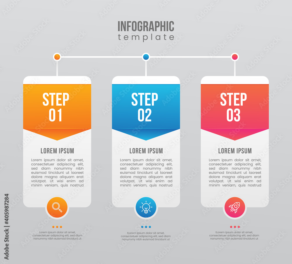 Sticker infographic design template 3 step option point marketing icons for presentation business vector
