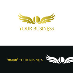Fototapeta na wymiar letter L and wings in luxury and elegant golden style logo design