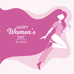 Obraz na płótnie Canvas International women's day with long hair beauty pretty girl, pink background Vector