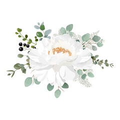 Beautiful bouquet with flowers Peony and Roses.. Watercolor. Vector illustration.