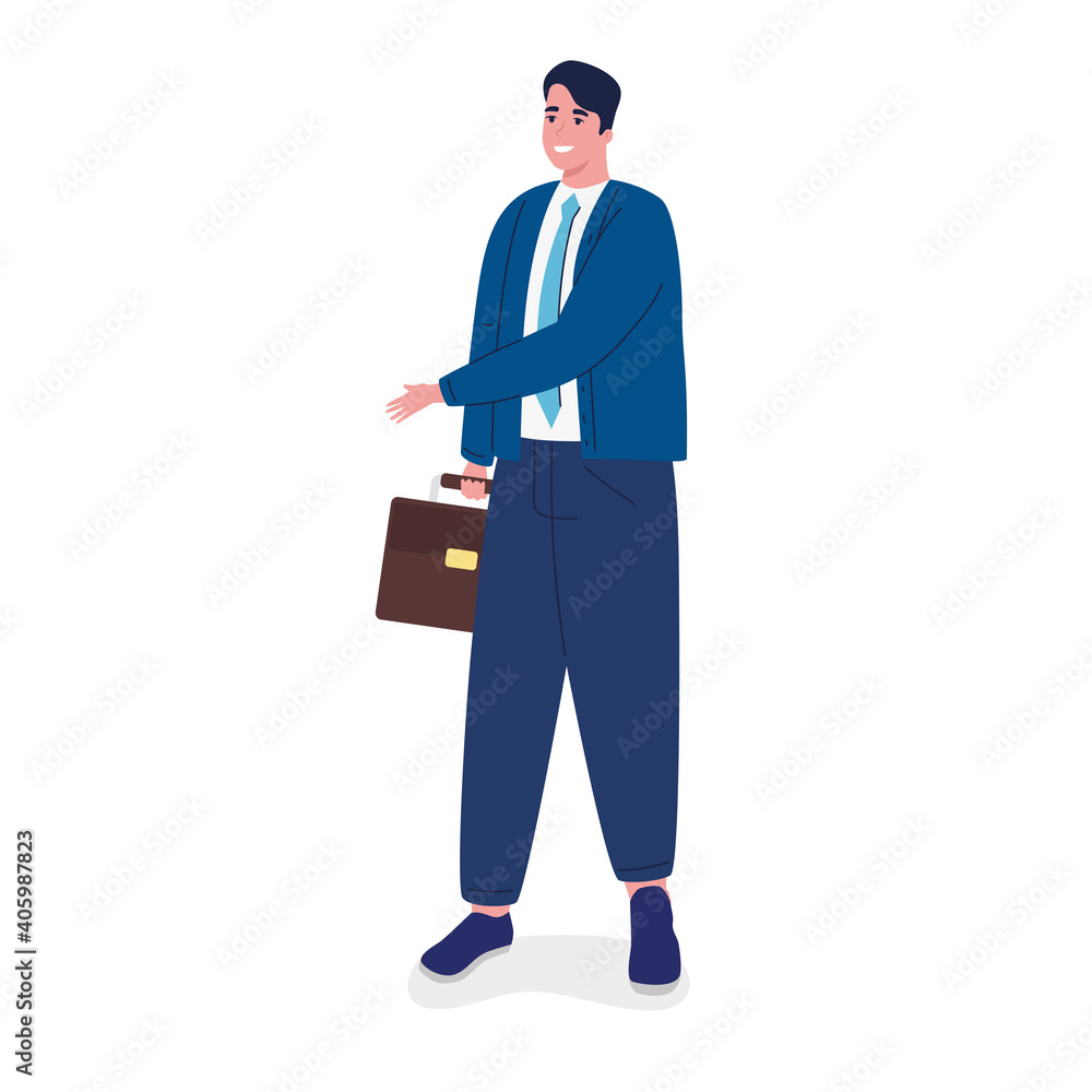 Wall mural elegant businessman worker with portfolio avatar character vector illustration design