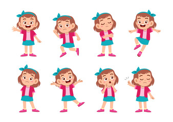 cute kid with many gesture expression set