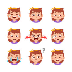cute kid face expression emoji emoticon set