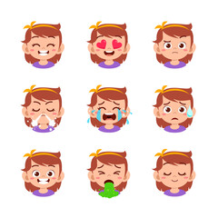 cute kid face expression emoji emoticon set