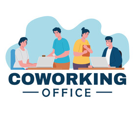 group of four workers coworking office characters vector illustration design