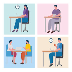 teamwork of five workers coworking office characters vector illustration design