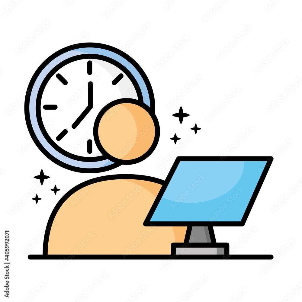 Poster avatar user profile using desktop with time clock icon vector illustration design