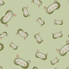 Lamb green and brown color chaotic seamless pattern on light green background. Children graphic design element for different purposes.