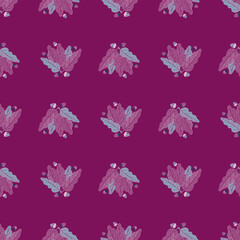Naklejka premium Decorative nature seamless pattern with simple leaves shapes. Purple background.