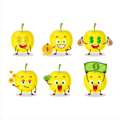 Yellow cherry cartoon character with cute emoticon bring money