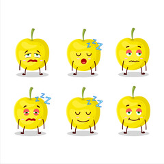 Cartoon character of yellow cherry with sleepy expression