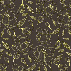 Dark floral hand drawing pattern, line sketch,vintage wallpaper, textile, wrapping and surface. 