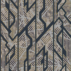 Grunge geometric seamless pattern with gold effect. - 405994266
